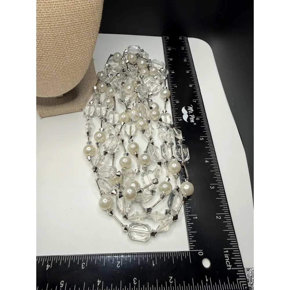 Vintage Faux Pearl and Clear Faceted Bead‎ Strand for Jewelry Making 52 Inch